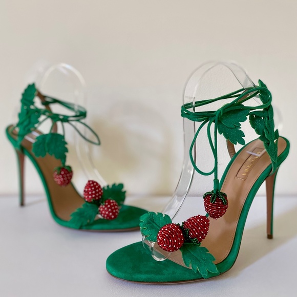 Aquazzura Jungle Green Fragolina Suede Stiletto Sandals - Picture 14 of 16